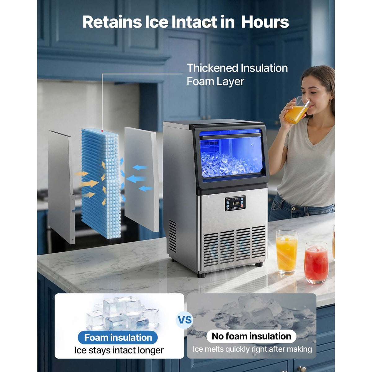 Commercial Ice Maker Machine, 80 lbs/24h with 13 lbs Storage Capacity, Countertop/Freestanding/Under Counter, Stainless Steel Ice Maker with LED Display & Self-Cleaning, for Home Bar Restaurant