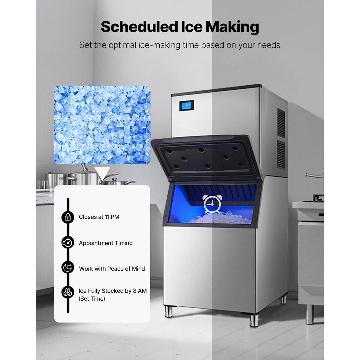 Commercial Ice Maker Machine 800 lbs/24 h, 26 Inch Stainless Steel Industrial Ice Machine, Self-Cleaning and Scheduled Ice Making, Modular Ice Cube Machine for Restaurant Hotel - Head Only