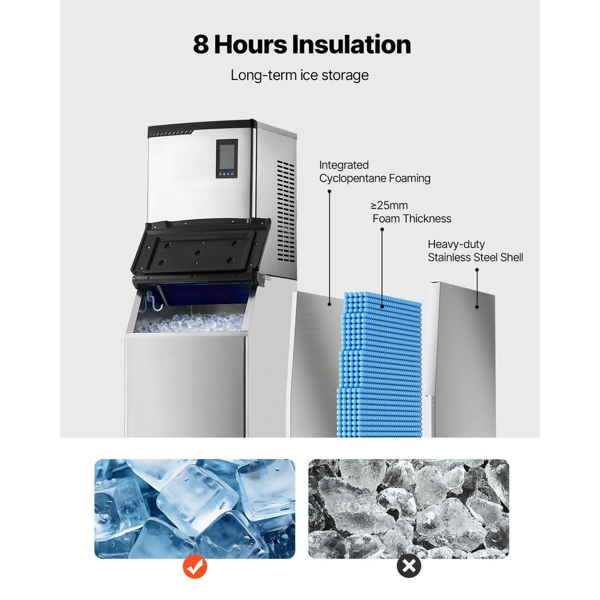 Commercial Ice Maker Machine, 800LBS/24H Ice-Making Machine with 300LBS Stainless Steel Storage Bin, Auto Self-Cleaning Ice Maker with Touchscreen for Bar Cafe Restaurant Business Commercial