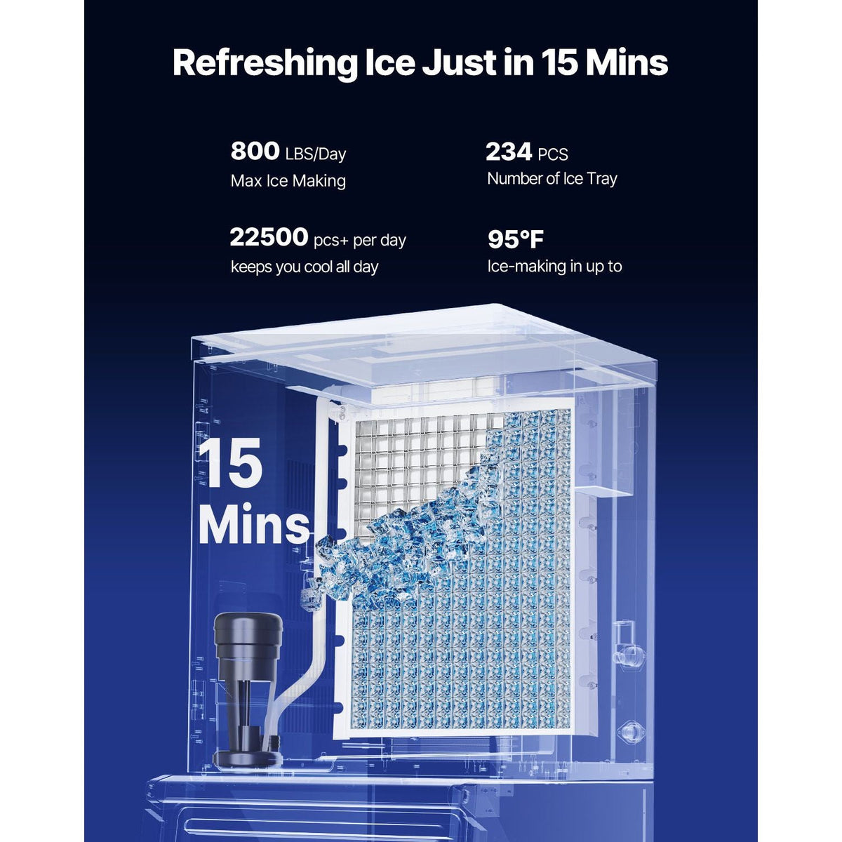 Commercial Ice Maker Machine, 800LBS/24H Ice-Making Machine with 300LBS Stainless Steel Storage Bin, Auto Self-Cleaning Ice Maker with Touchscreen for Bar Cafe Restaurant Business Commercial