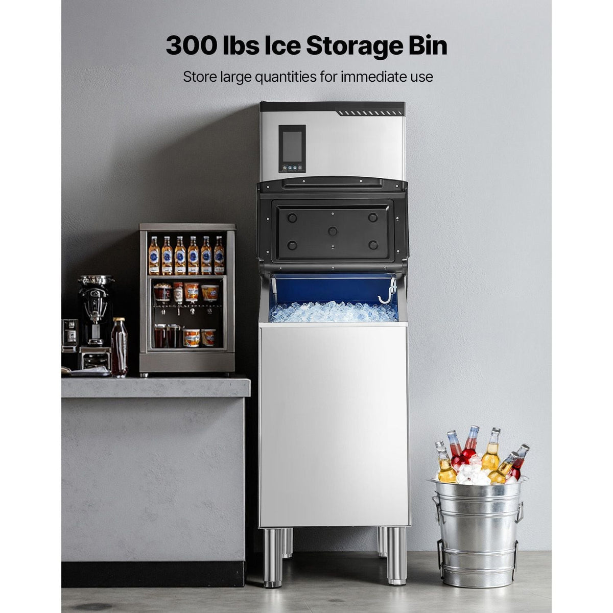Commercial Ice Maker Machine, 800LBS/24H Ice-Making Machine with 300LBS Stainless Steel Storage Bin, Auto Self-Cleaning Ice Maker with Touchscreen for Bar Cafe Restaurant Business Commercial