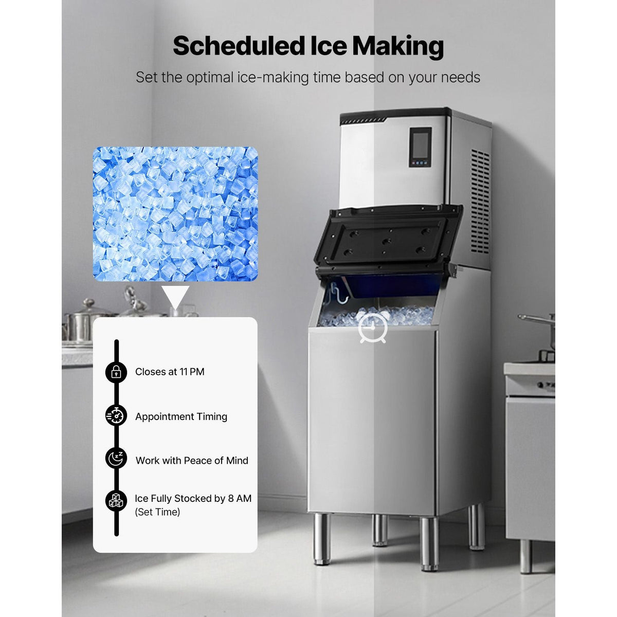 Commercial Ice Maker Machine, 800LBS/24H Ice-Making Machine with 300LBS Stainless Steel Storage Bin, Auto Self-Cleaning Ice Maker with Touchscreen for Bar Cafe Restaurant Business Commercial