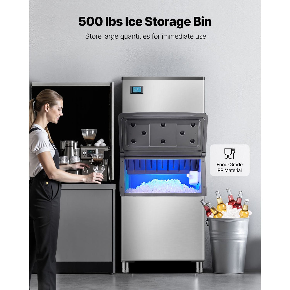 Commercial Ice Maker Machine, 800LBS/24H Ice Making Machine with 500LBS Large Storage Bin, Auto Self-Cleaning Ice Maker Machine with Touchscreen for Bar Cafe Restaurant Business Commercial