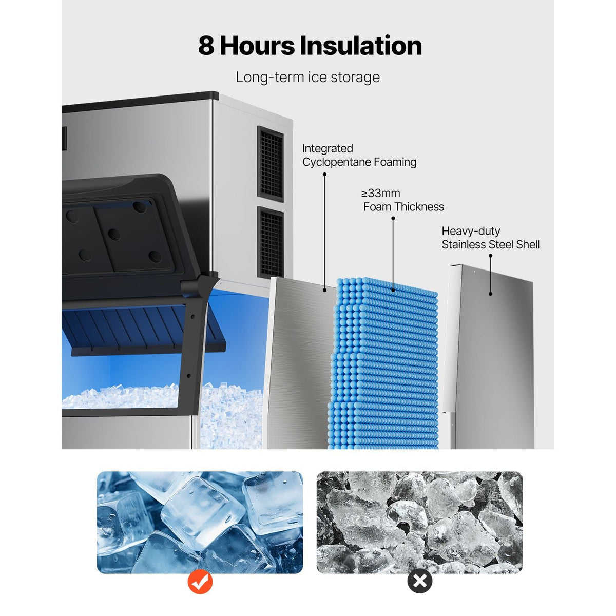 Commercial Ice Maker Machine, 800LBS/24H Ice Making Machine with 500LBS Large Storage Bin, Auto Self-Cleaning Ice Maker Machine with Touchscreen for Bar Cafe Restaurant Business Commercial