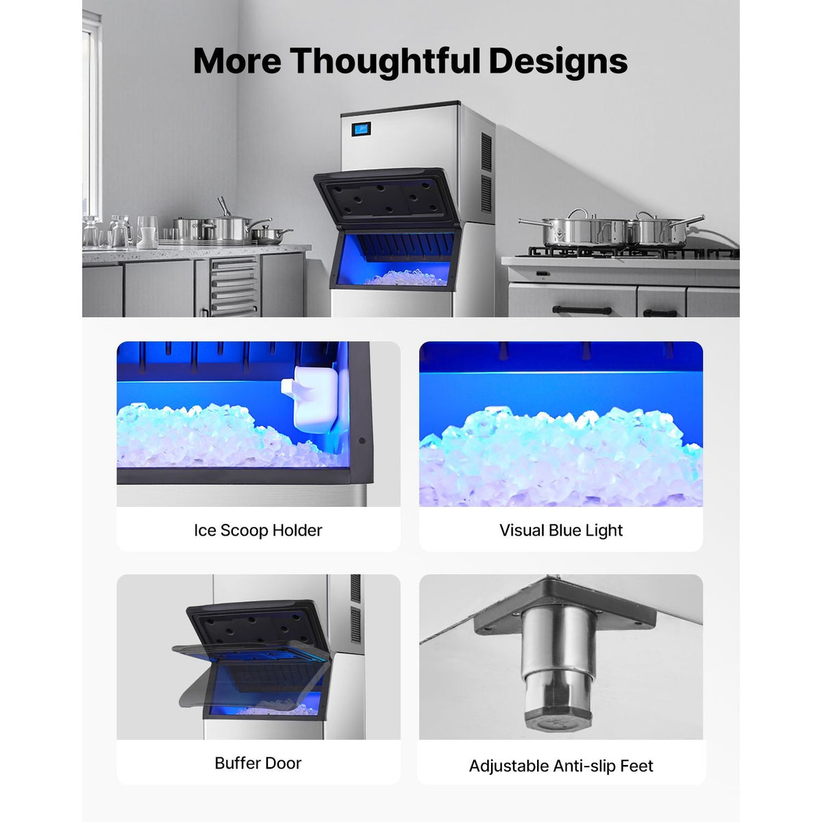 Commercial Ice Maker Machine, 800LBS/24H Ice Making Machine with 500LBS Large Storage Bin, Auto Self-Cleaning Ice Maker Machine with Touchscreen for Bar Cafe Restaurant Business Commercial