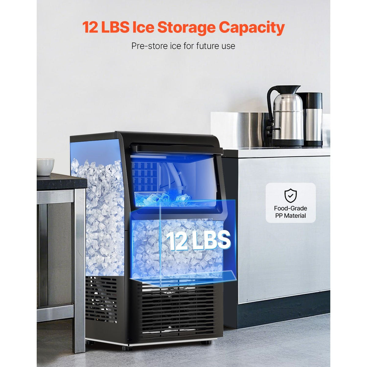 Commercial Ice Maker Machine, 80lbs/24H Ice Maker Machine with 12lbs Storage Capacity, 36 Ice Cubes in 15 Minutes, LED Digital Display Freestanding Self-Cleaning for Bar Office Restaurant