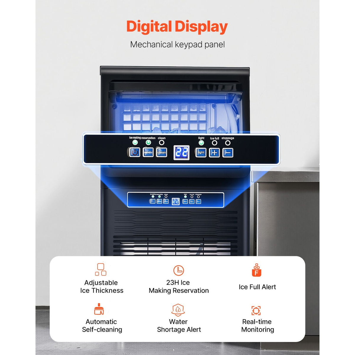 Commercial Ice Maker Machine, 80lbs/24H Ice Maker Machine with 12lbs Storage Capacity, 36 Ice Cubes in 15 Minutes, LED Digital Display Freestanding Self-Cleaning for Bar Office Restaurant