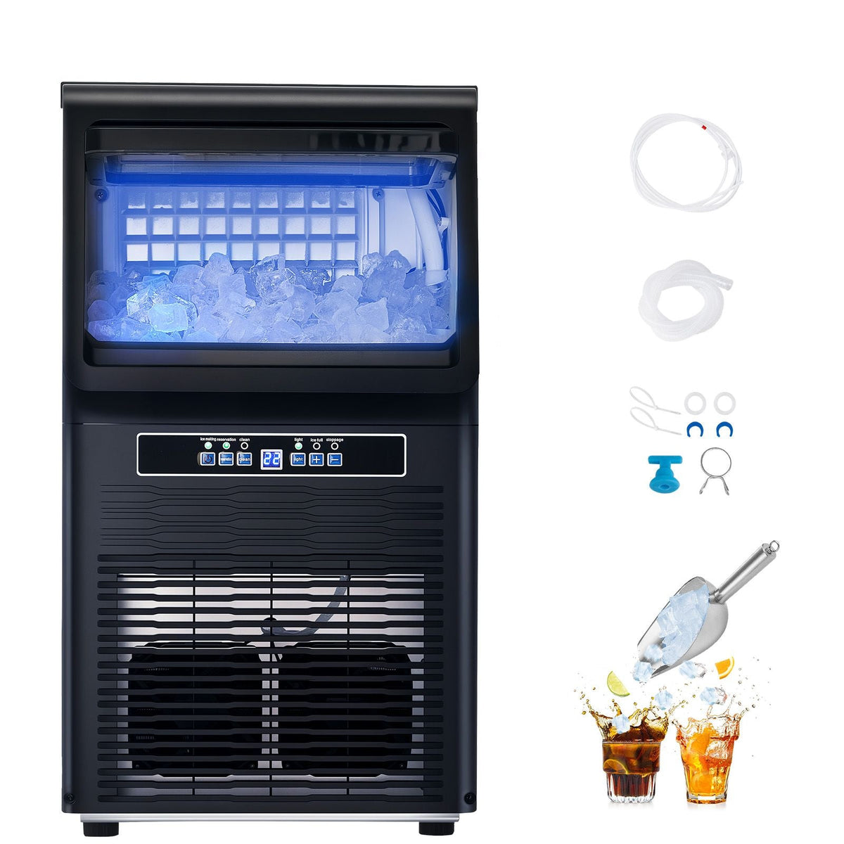Commercial Ice Maker Machine, 80lbs/24H Ice Maker Machine with 12lbs Storage Capacity, 36 Ice Cubes in 15 Minutes, LED Digital Display Freestanding Self-Cleaning for Bar Office Restaurant