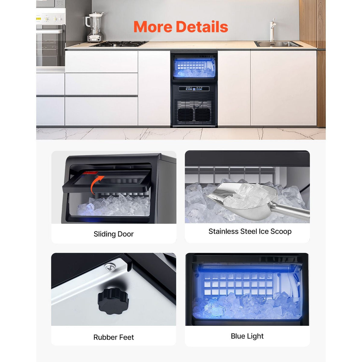 Commercial Ice Maker Machine, 80lbs/24H Ice Maker Machine with 12lbs Storage Capacity, 36 Ice Cubes in 15 Minutes, LED Digital Display Freestanding Self-Cleaning for Bar Office Restaurant
