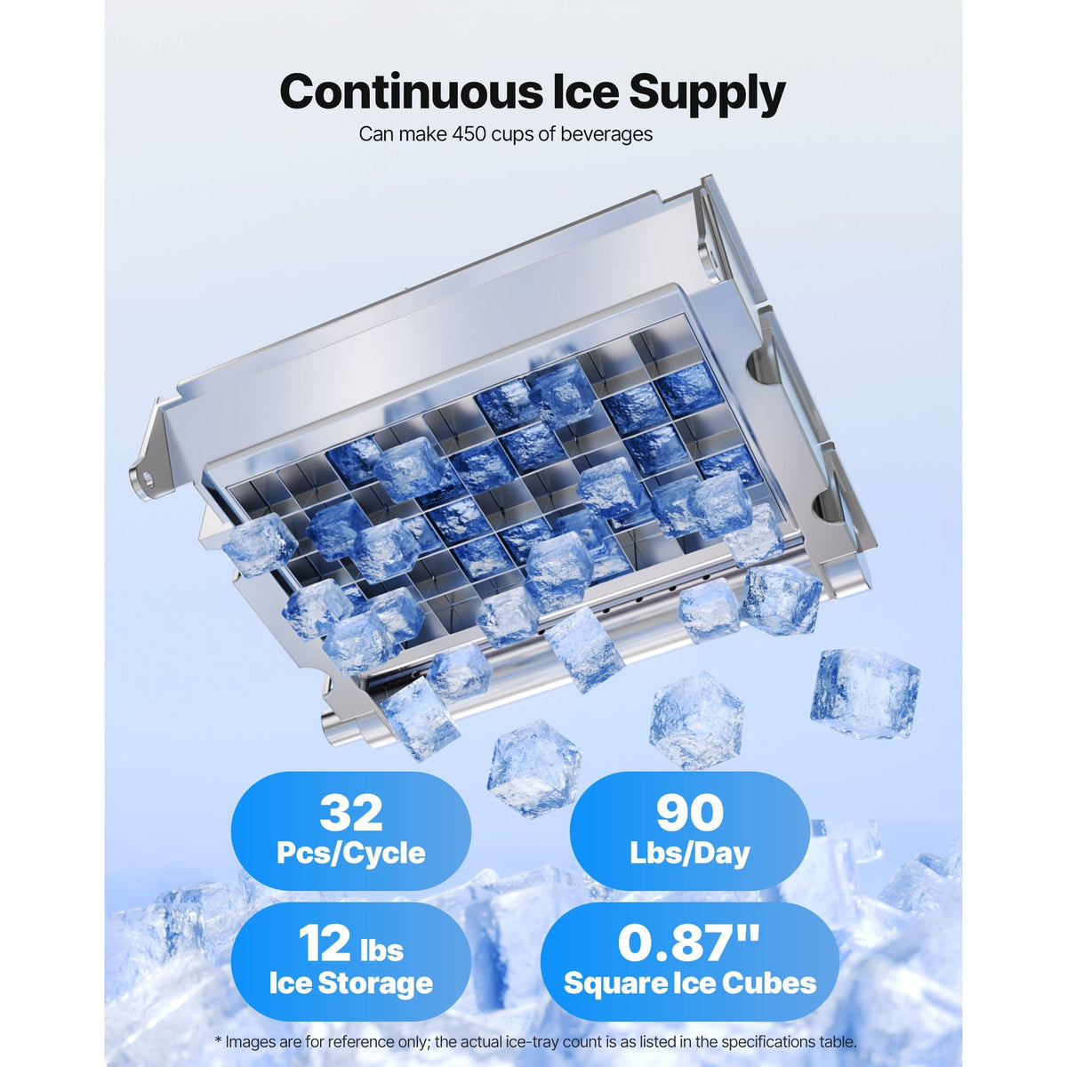 Commercial Ice Maker Machine, 90 lbs/24h with 12Lbs Storage, 32 Cubes per Cycle, Stainless Steel Freestanding & Countertop Ice Maker with LED Display & Self-Cleaning, for Home Bar Restaurant