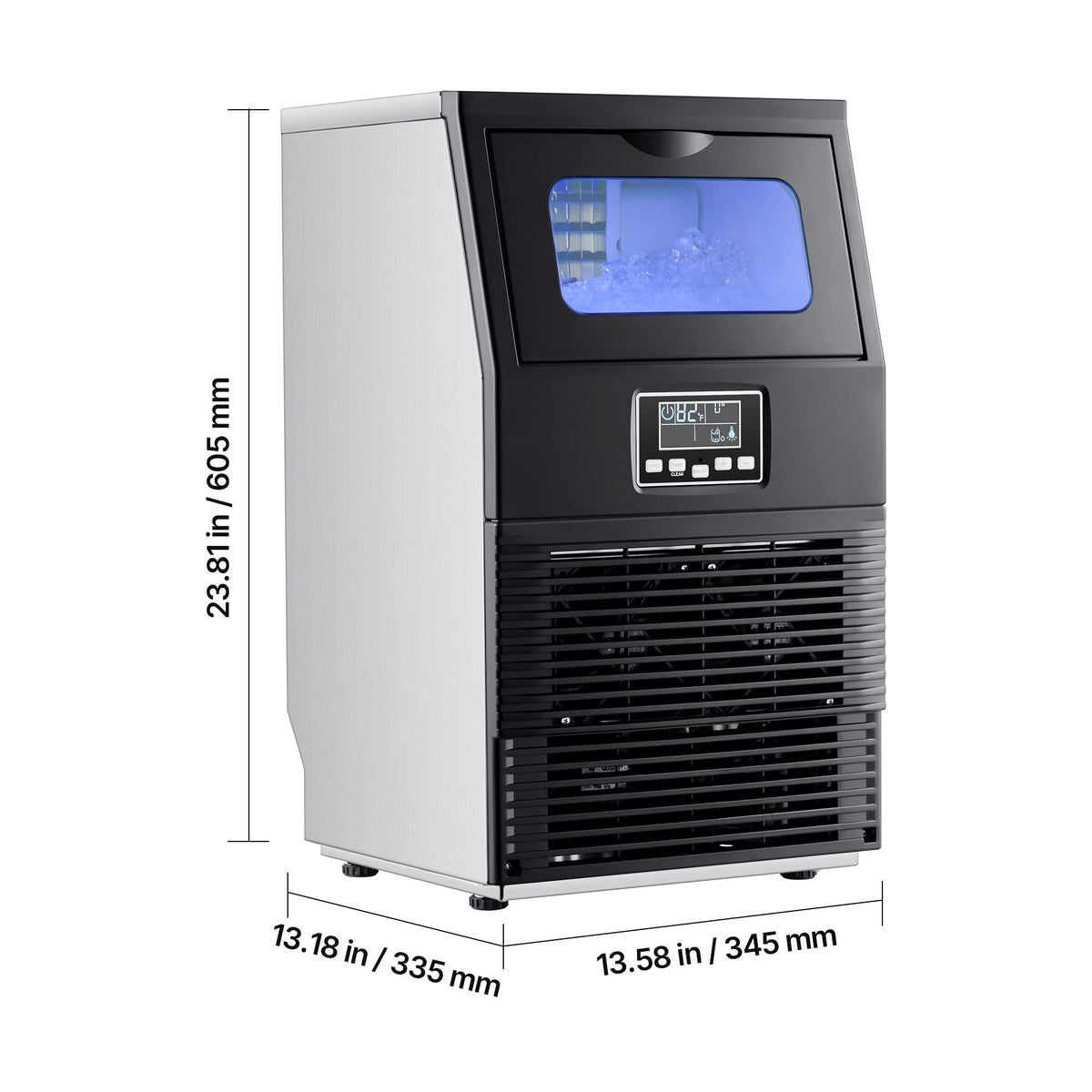 Commercial Ice Maker Machine, 90 lbs/24h with 12Lbs Storage, 32 Cubes per Cycle, Stainless Steel Freestanding & Countertop Ice Maker with LED Display & Self-Cleaning, for Home Bar Restaurant
