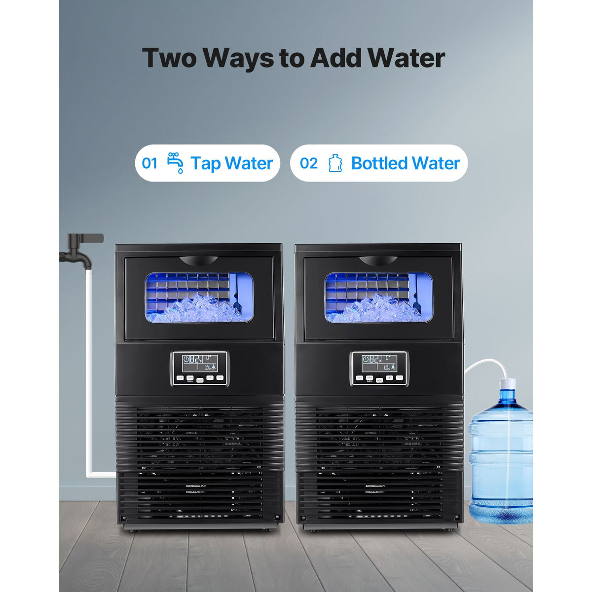 Commercial Ice Maker Machine, 90 lbs/24h with 12Lbs Storage, 32 Cubes per Cycle, Stainless Steel Freestanding & Countertop Ice Maker with LED Display & Self-Cleaning, for Home Bar Restaurant
