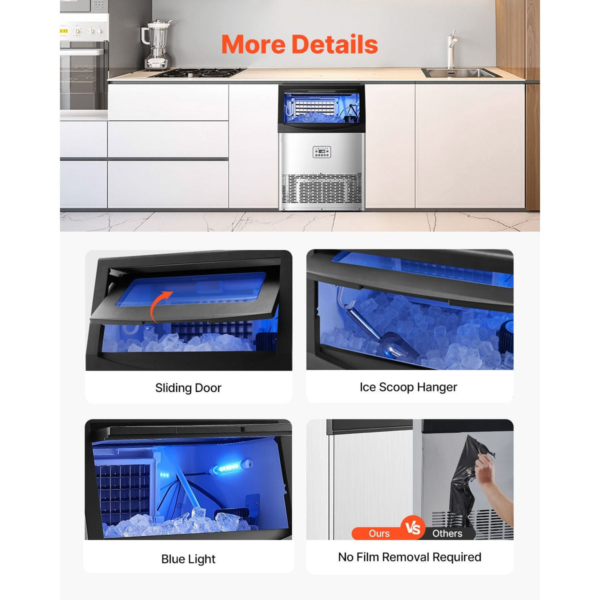 Commercial Ice Maker Machine, 90lbs/24H Ice Maker Machine with 33lbs Storage Capacity, 50 Ice Cubes in 15 Minutes, LED Digital Display Freestanding Self-Cleaning for Bar Office Restaurant