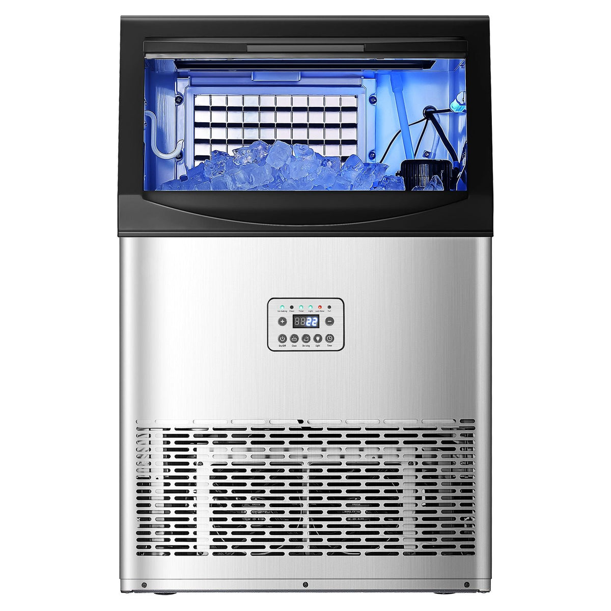 Commercial Ice Maker Machine, 90lbs/24H Ice Maker Machine with 33lbs Storage Capacity, 50 Ice Cubes in 15 Minutes, LED Digital Display Freestanding Self-Cleaning for Bar Office Restaurant