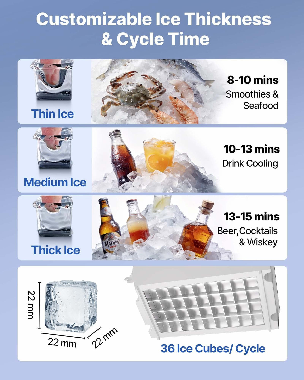 Commercial Ice Maker Machine with Pump, 100 lbs/24h with 30 lbs Storage Capacity, Built-in/Freestanding/Under Counter, Stainless Steel Ice Maker with LED Display & Self-Cleaning, for Home Bar