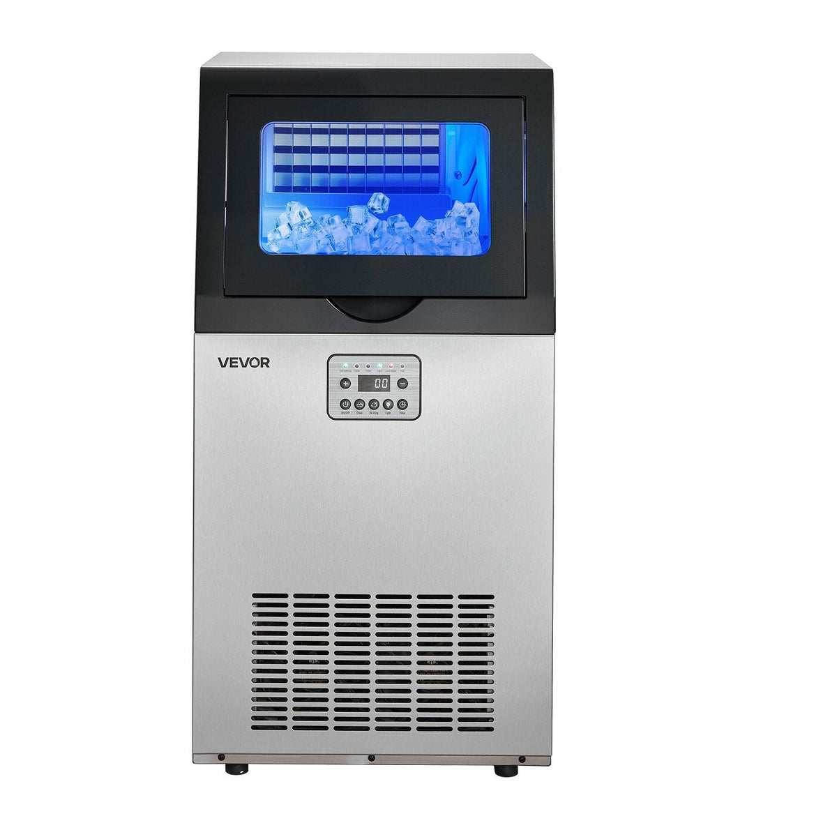 Commercial Ice Maker Machine with Pump, 100 lbs/24h with 30 lbs Storage Capacity, Built-in/Freestanding/Under Counter, Stainless Steel Ice Maker with LED Display & Self-Cleaning, for Home Bar