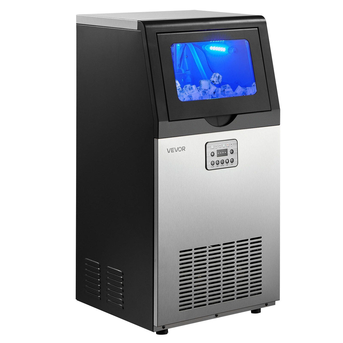 Commercial Ice Maker Machine with Pump, 100 lbs/24h with 30 lbs Storage Capacity, Built-in/Freestanding/Under Counter, Stainless Steel Ice Maker with LED Display & Self-Cleaning, for Home Bar