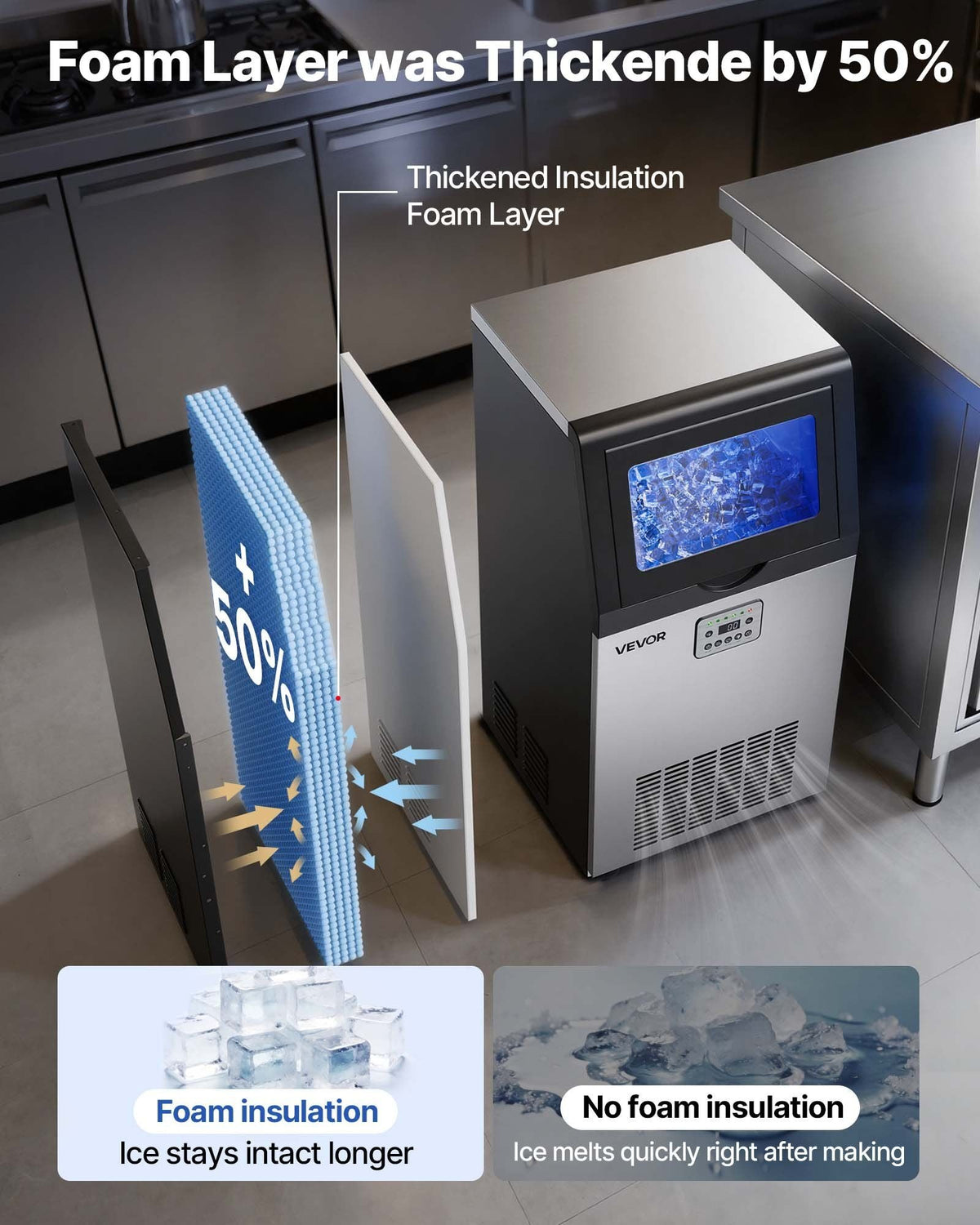 Commercial Ice Maker Machine with Pump, 100 lbs/24h with 30 lbs Storage Capacity, Built-in/Freestanding/Under Counter, Stainless Steel Ice Maker with LED Display & Self-Cleaning, for Home Bar