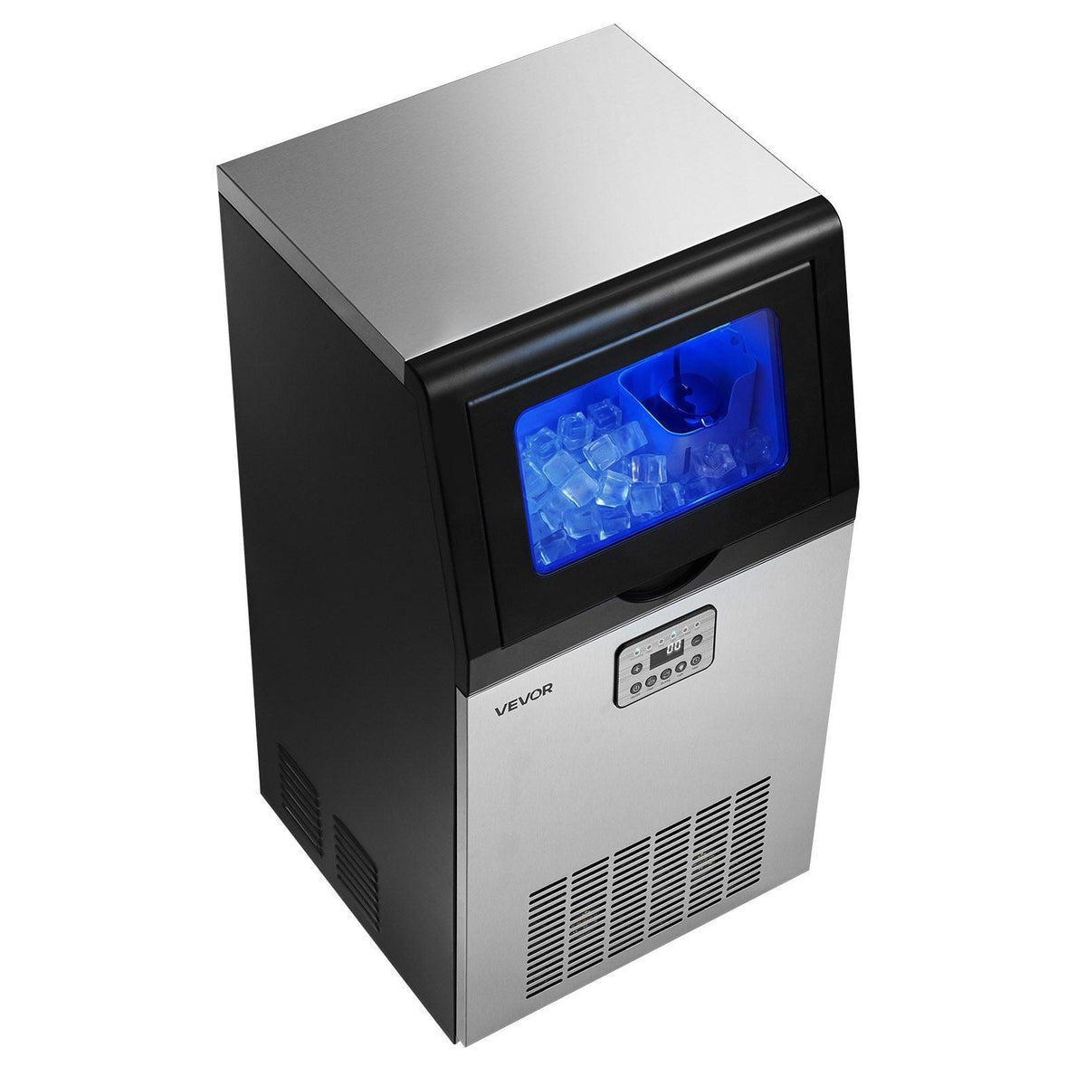 Commercial Ice Maker Machine with Pump, 100 lbs/24h with 30 lbs Storage Capacity, Built-in/Freestanding/Under Counter, Stainless Steel Ice Maker with LED Display & Self-Cleaning, for Home Bar