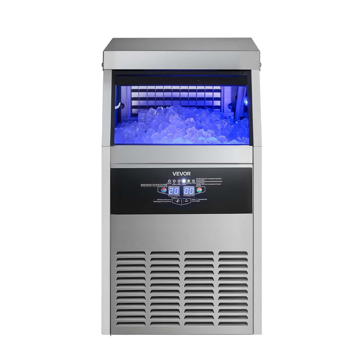 Commercial Ice Maker Machine with Pump, 130 lbs/24h with 30 lbs Storage Capacity, Built-in/Freestanding/Under Counter, Stainless Steel Ice Maker with LED Display & Self-Cleaning, for Home Bar