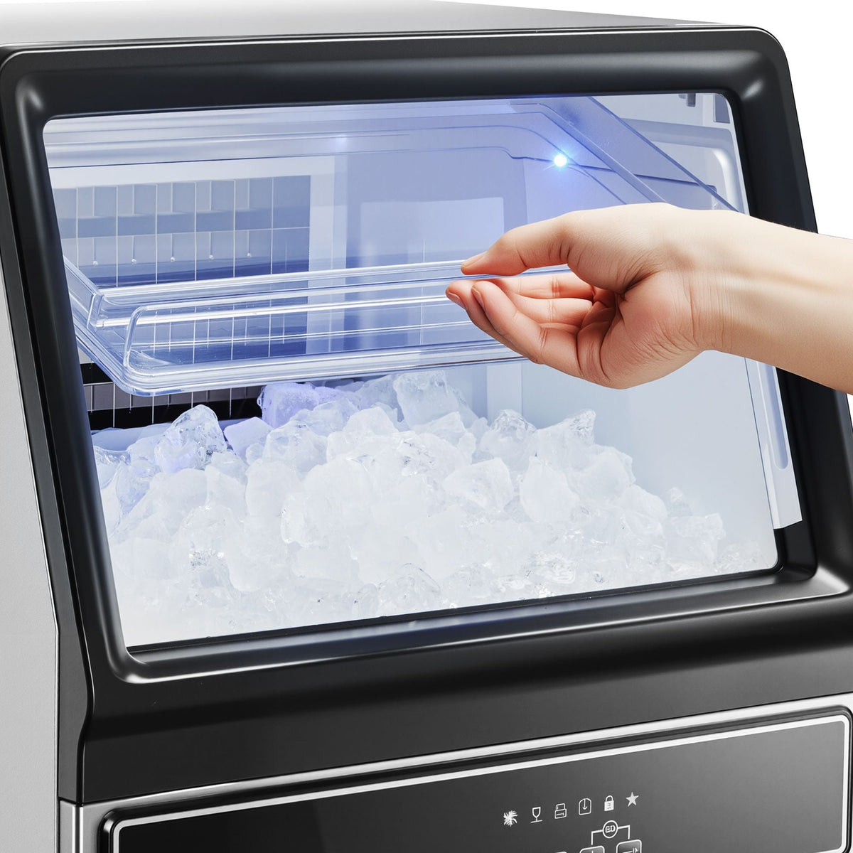 Commercial Ice Maker Machine with Pump, 130Lbs/24H with 33Lbs Storage, 45 Cubes per Cycle, Freestanding & Under Counter Ice Maker with LED Display & Self-Cleaning, for Home Bar Restaurant