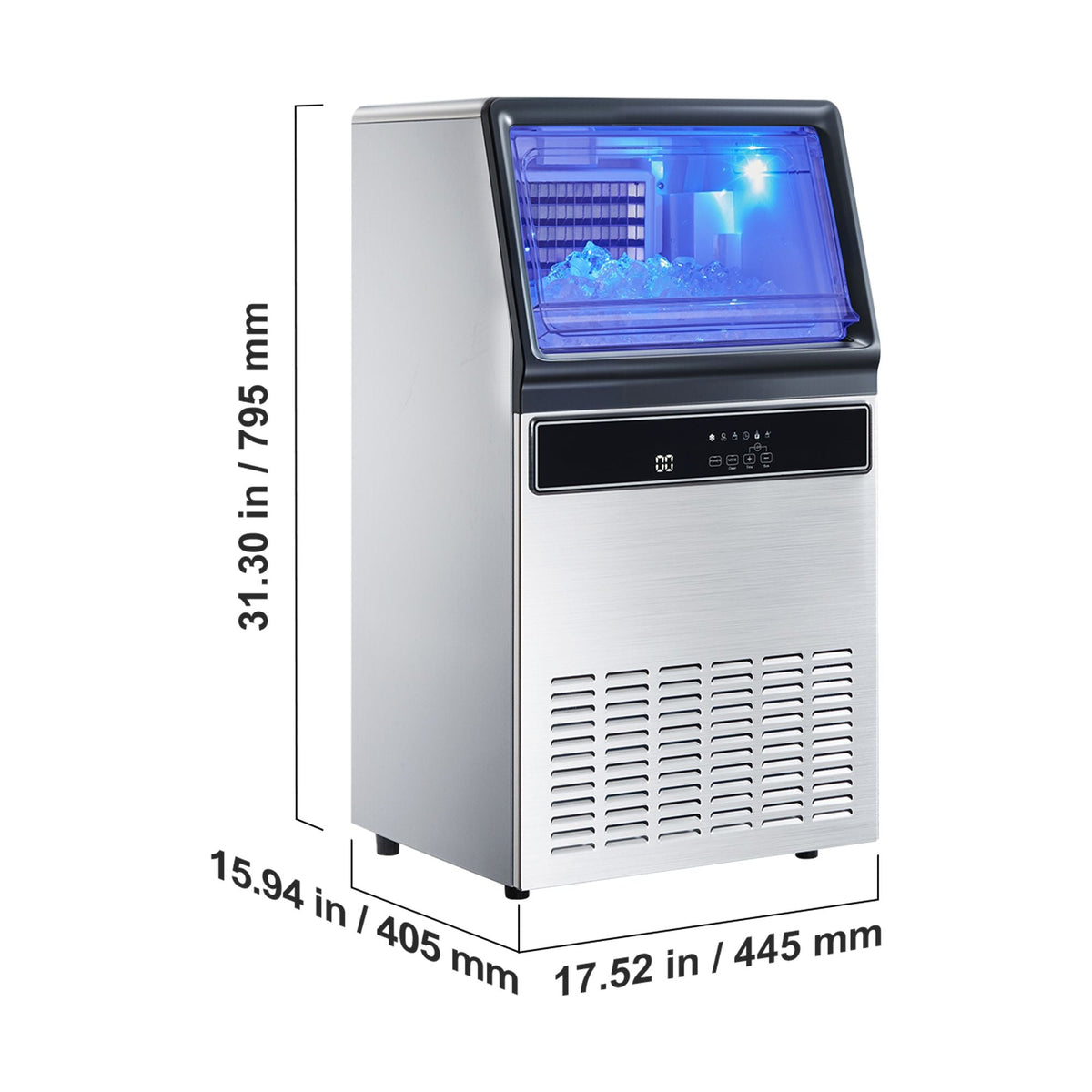 Commercial Ice Maker Machine with Pump, 130Lbs/24H with 33Lbs Storage, 45 Cubes per Cycle, Freestanding & Under Counter Ice Maker with LED Display & Self-Cleaning, for Home Bar Restaurant