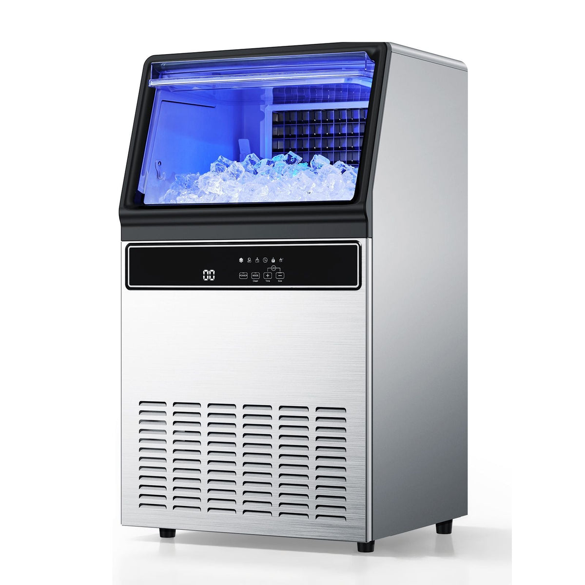 Commercial Ice Maker Machine with Pump, 130Lbs/24H with 33Lbs Storage, 45 Cubes per Cycle, Freestanding & Under Counter Ice Maker with LED Display & Self-Cleaning, for Home Bar Restaurant