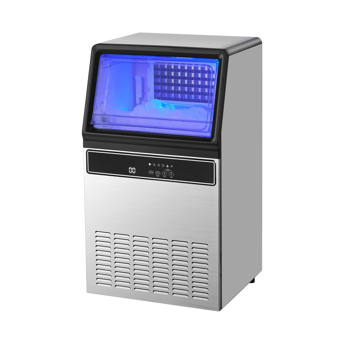 Commercial Ice Maker Machine with Pump, 130Lbs/24H with 33Lbs Storage, 45 Cubes per Cycle, Freestanding & Under Counter Ice Maker with LED Display & Self-Cleaning, for Home Bar Restaurant