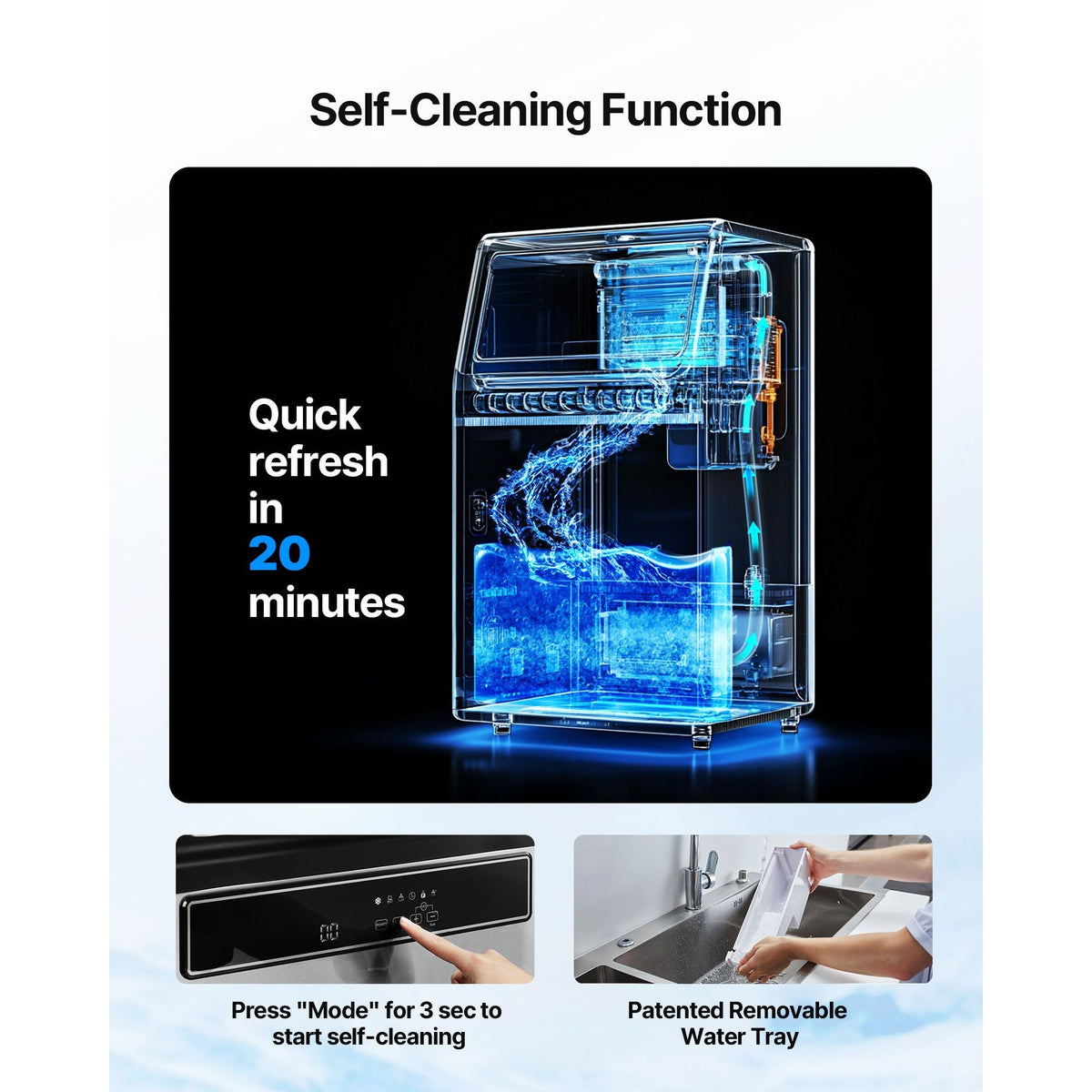 Commercial Ice Maker Machine with Pump, 130Lbs/24H with 33Lbs Storage, 45 Cubes per Cycle, Freestanding & Under Counter Ice Maker with LED Display & Self-Cleaning, for Home Bar Restaurant