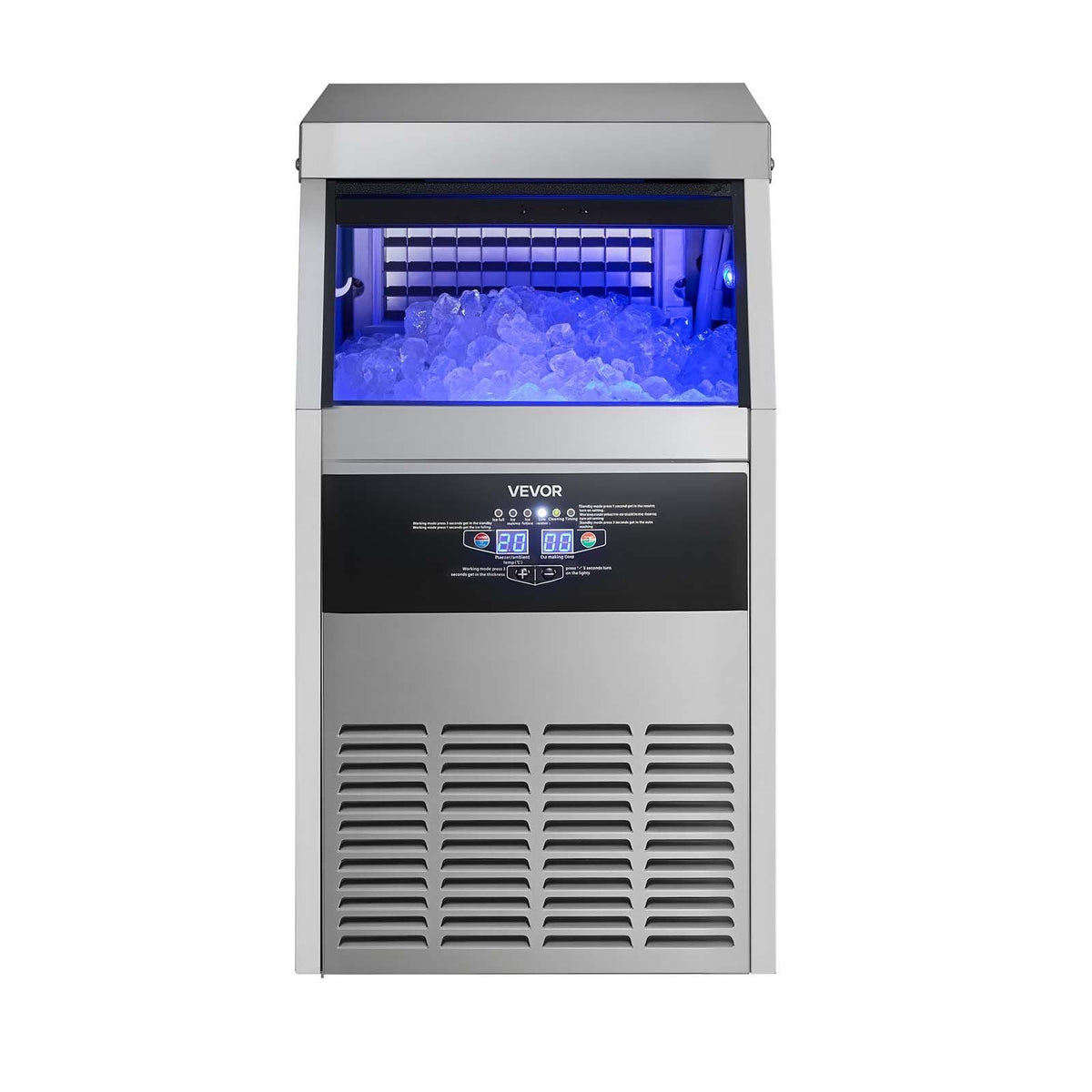 Commercial Ice Maker Machine with Pump, 160 lbs/24h with 30 lbs Storage Capacity, Built-in/Freestanding/Under Counter, Stainless Steel Ice Maker with LED Display & Self-Cleaning, for Home Bar
