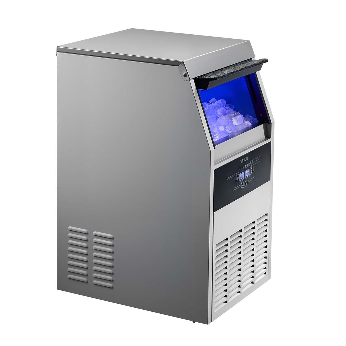 Commercial Ice Maker Machine with Pump, 160 lbs/24h with 30 lbs Storage Capacity, Built-in/Freestanding/Under Counter, Stainless Steel Ice Maker with LED Display & Self-Cleaning, for Home Bar