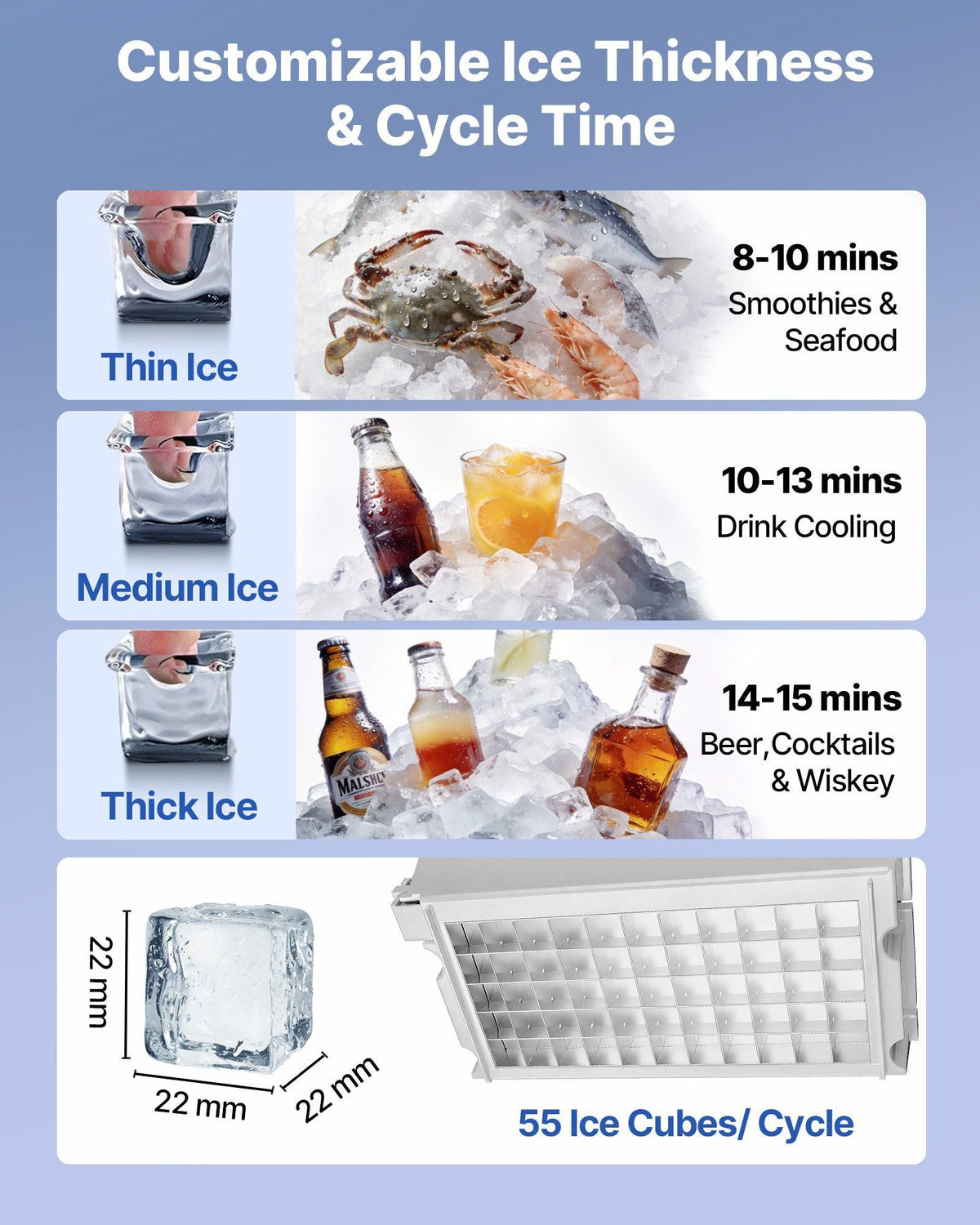 Commercial Ice Maker Machine with Pump, 160 lbs/24h with 30 lbs Storage Capacity, Built-in/Freestanding/Under Counter, Stainless Steel Ice Maker with LED Display & Self-Cleaning, for Home Bar