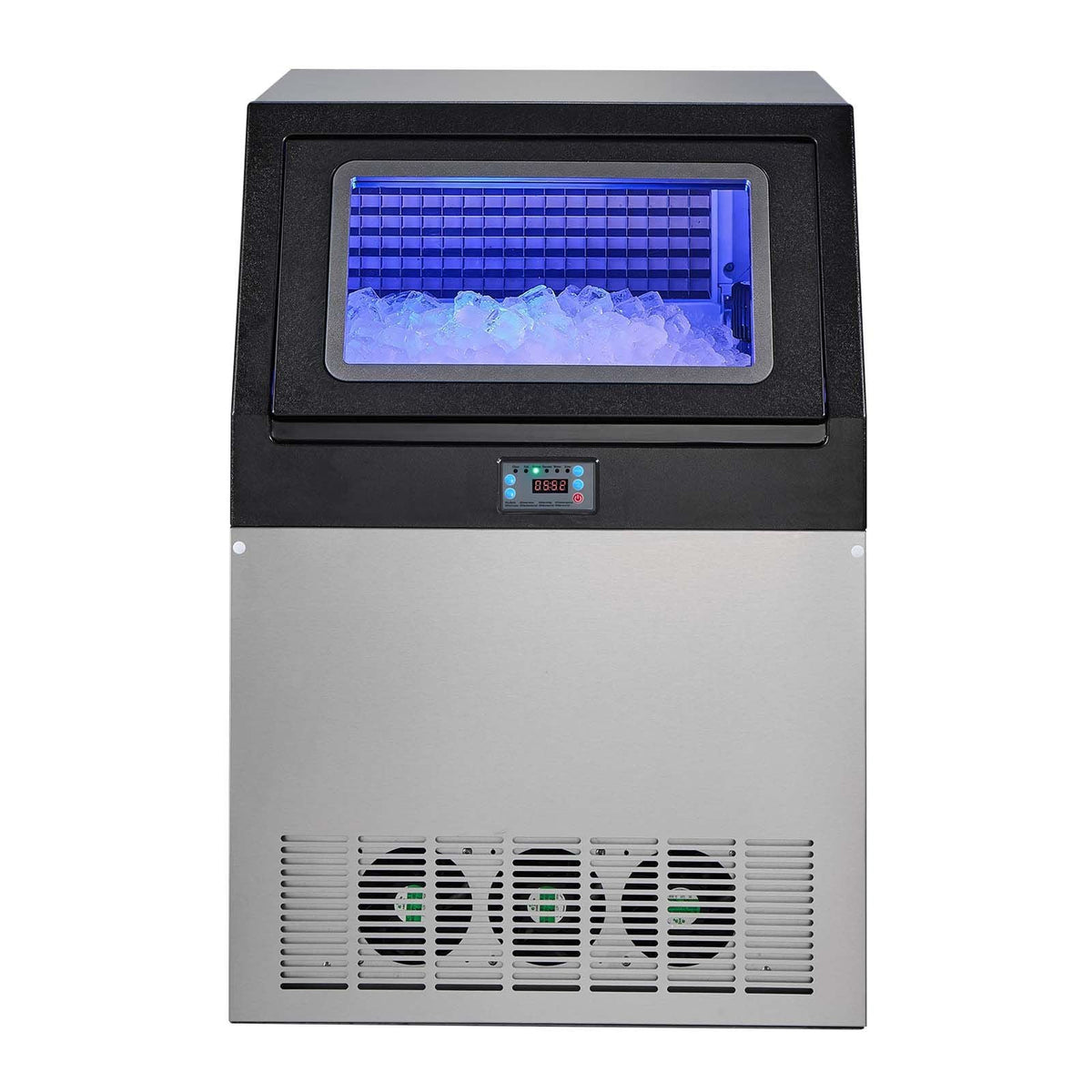 Commercial Ice Maker Machine with Pump, 360 lbs/24h with 85 lbs Storage Capacity, Built-in/Freestanding/Under Counter, Stainless Steel Ice Maker with LED Display & Self-Cleaning, for Home Bar