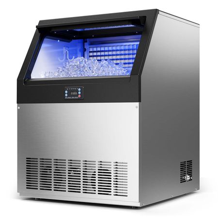 Commercial Ice Maker Machine with Pump, 360 lbs/24h with 85 lbs Storage Capacity, Built-in/Freestanding/Under Counter, Stainless Steel Ice Maker with LED Display & Self-Cleaning, for Home Bar