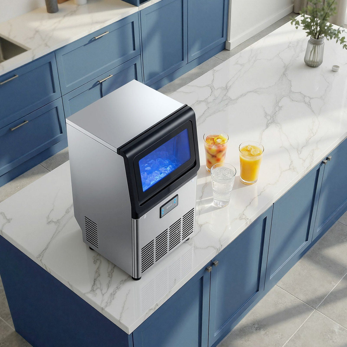 Commercial Ice Maker Machine with Pump, 80 lbs/24h with 13 lbs Storage Capacity, Countertop/Freestanding/Under Counter, Stainless Steel Ice Maker with LED Display & Self-Cleaning, for Home Bar