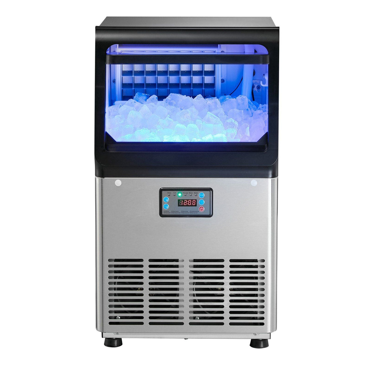 Commercial Ice Maker Machine with Pump, 80 lbs/24h with 13 lbs Storage Capacity, Countertop/Freestanding/Under Counter, Stainless Steel Ice Maker with LED Display & Self-Cleaning, for Home Bar