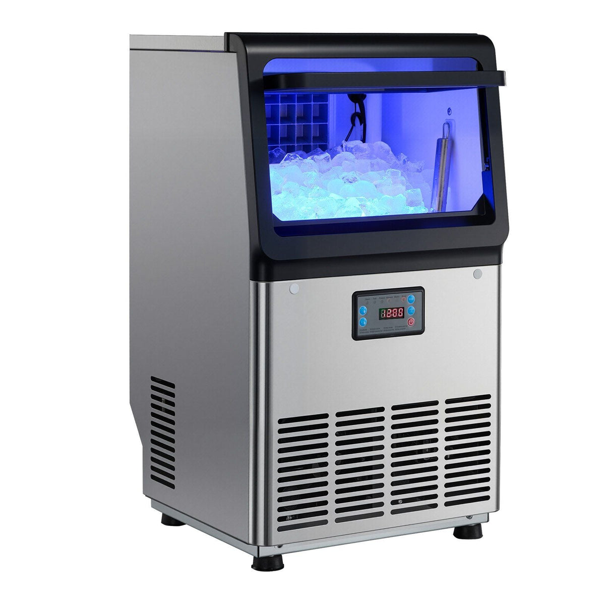 Commercial Ice Maker Machine with Pump, 80 lbs/24h with 13 lbs Storage Capacity, Countertop/Freestanding/Under Counter, Stainless Steel Ice Maker with LED Display & Self-Cleaning, for Home Bar
