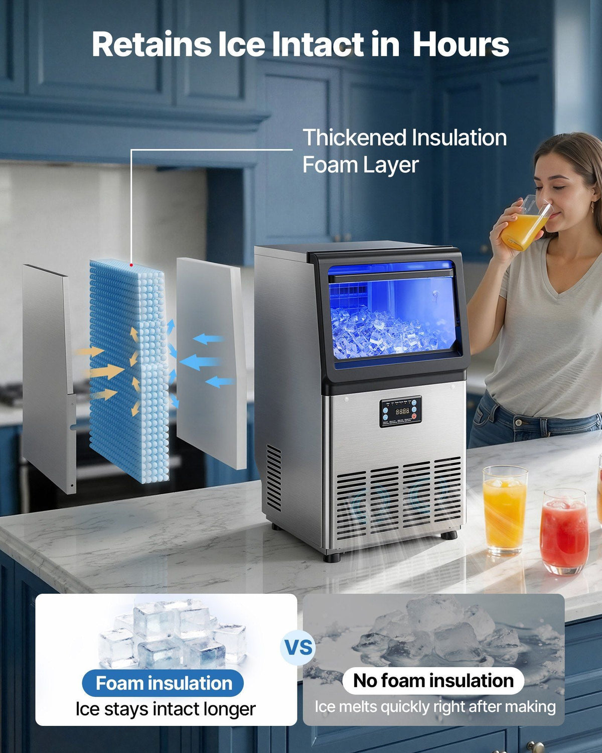 Commercial Ice Maker Machine with Pump, 80 lbs/24h with 13 lbs Storage Capacity, Countertop/Freestanding/Under Counter, Stainless Steel Ice Maker with LED Display & Self-Cleaning, for Home Bar