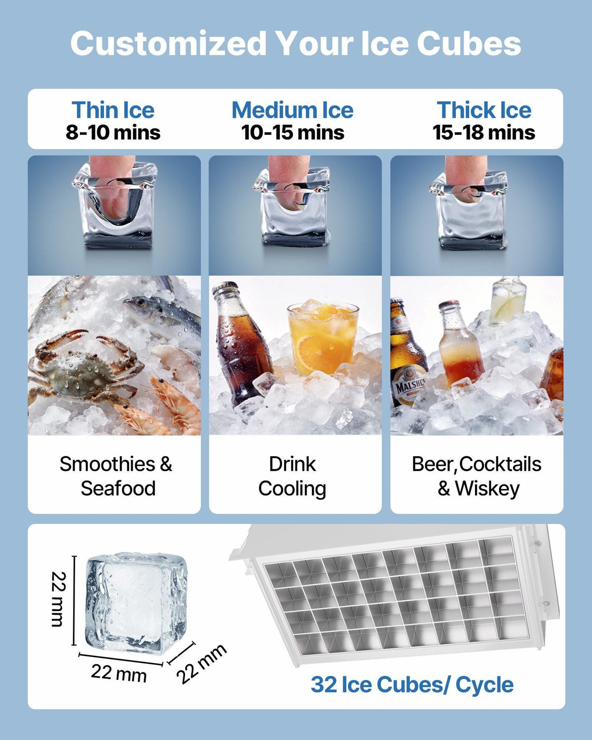 Commercial Ice Maker Machine with Pump, 80 lbs/24h with 13 lbs Storage Capacity, Countertop/Freestanding/Under Counter, Stainless Steel Ice Maker with LED Display & Self-Cleaning, for Home Bar