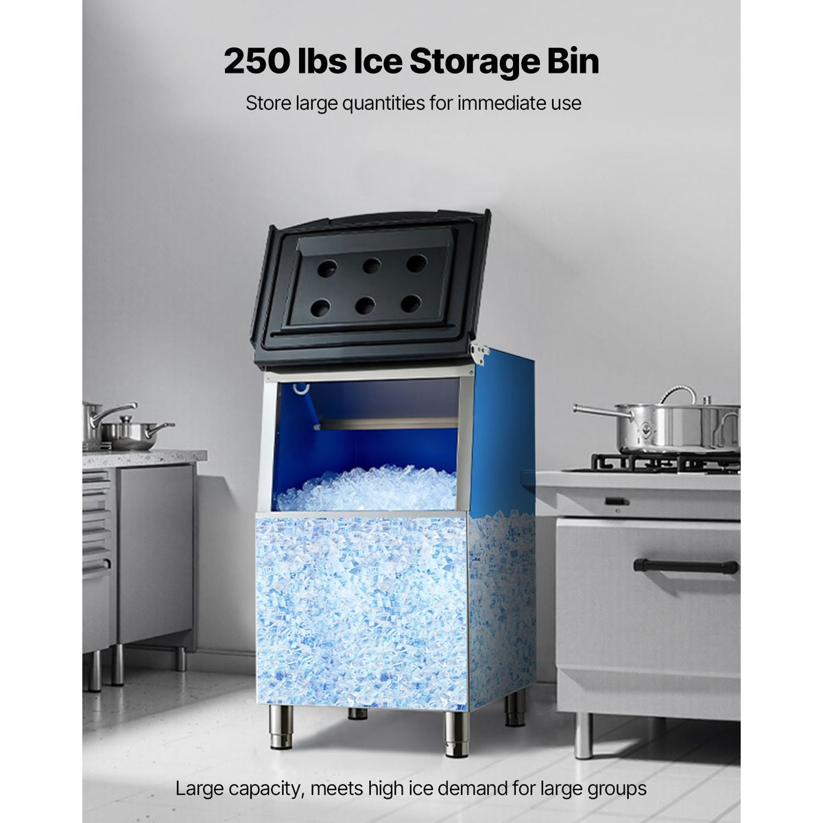 Commercial Ice Maker Storage Bin, 250 LBS Capacity Ice-Bin, Stainless Steel Commercial Ice Storage Bin with Adjustable Anti-slip Rubber Feet, Suitable for Restaurant Hotel and Beverage Shops