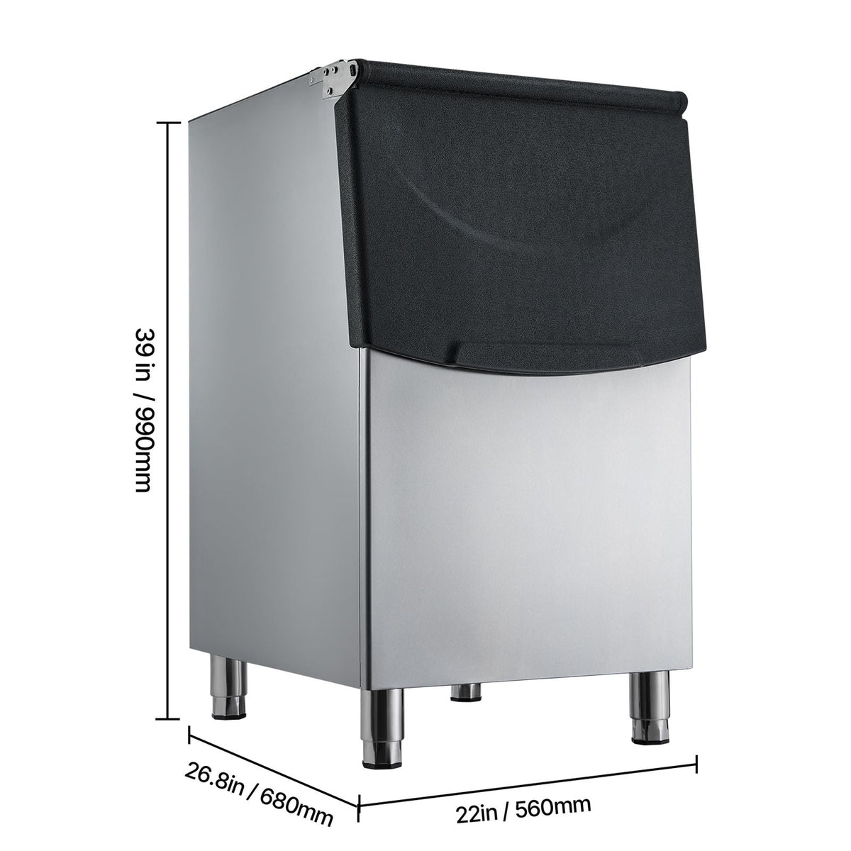 Commercial Ice Maker Storage Bin, 250 LBS Capacity Ice-Bin, Stainless Steel Commercial Ice Storage Bin with Adjustable Anti-slip Rubber Feet, Suitable for Restaurant Hotel and Beverage Shops