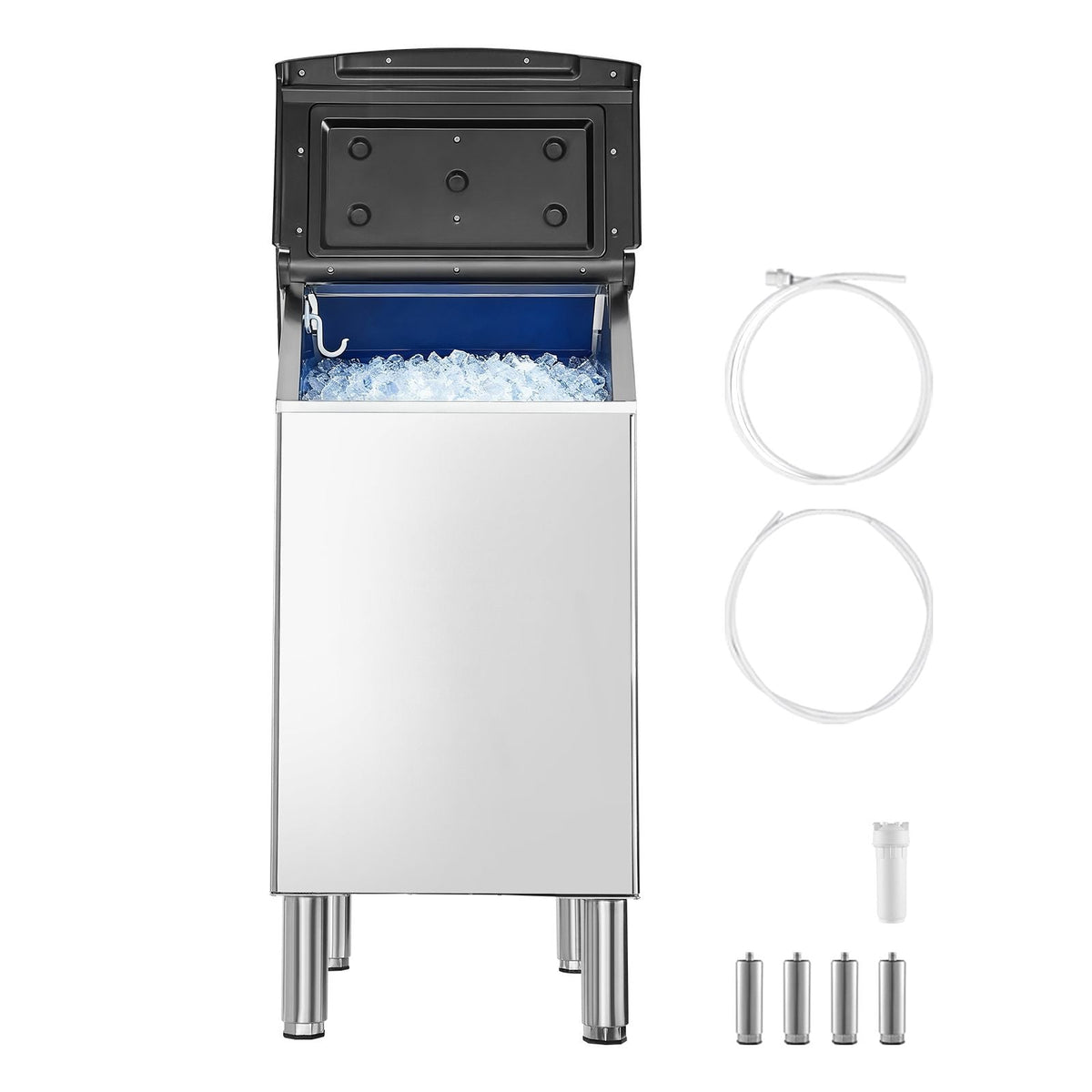 Commercial Ice Maker Storage Bin, 300 LBS Capacity Ice-Bin, Stainless Steel Commercial Ice Storage Bin with Adjustable Anti-slip Rubber Feet, Suitable for Restaurant Hotel and Beverage Shops