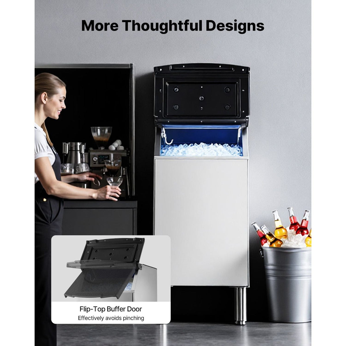 Commercial Ice Maker Storage Bin, 300 LBS Capacity Ice-Bin, Stainless Steel Commercial Ice Storage Bin with Adjustable Anti-slip Rubber Feet, Suitable for Restaurant Hotel and Beverage Shops