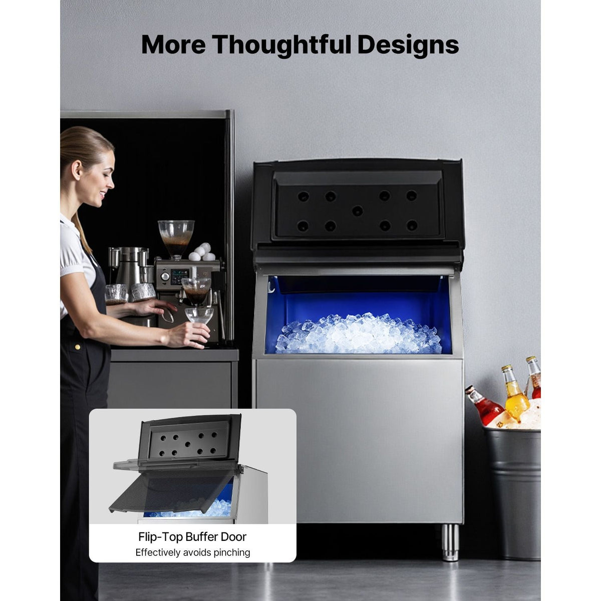 Commercial Ice Maker Storage Bin, 500 LBS Capacity Ice-Bin, Stainless Steel Commercial Ice Storage Bin with Adjustable Anti-slip Rubber Feet, Suitable for Restaurant Hotel and Beverage Shops