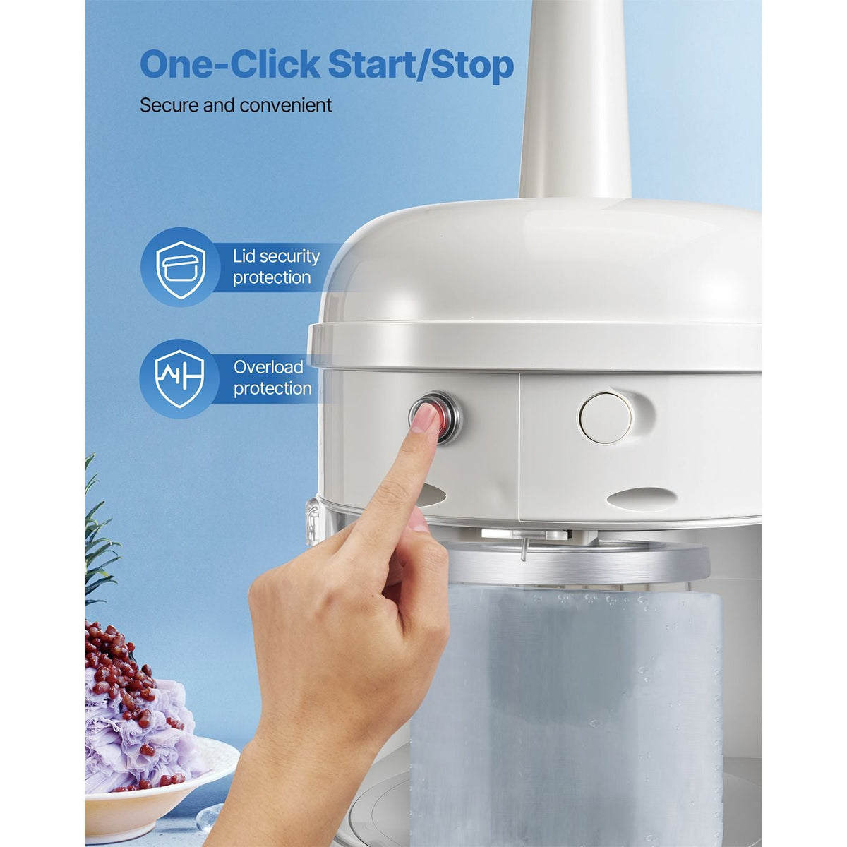 Commercial Ice Shaver Crusher, 220lbs/hr Electric Fluffy Ice & Snow Cone Machine, 250W 1500RPM Tabletop Fluffy Shaved-Ice Machine for Parties Events Snack Bar, Home and Commercial Use (White)