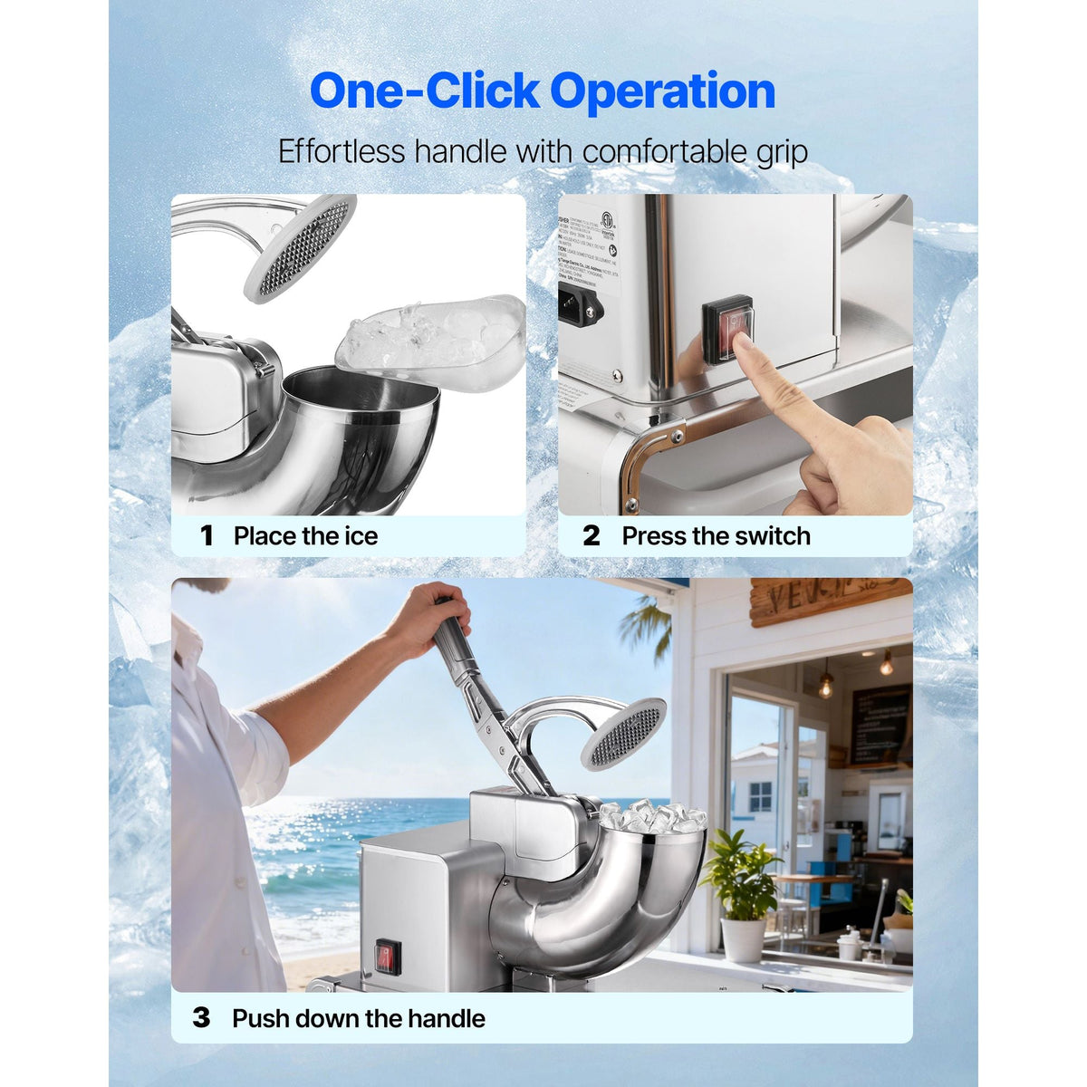 Commercial Ice Shaver Machine, 661 LBS/H Electric Ice Crusher with Replaceable Container, 350W Premium Motor, 4 Blades, Shaved Snow Cone Machine Ice Maker for Dessert Shop Bar Party, Silver