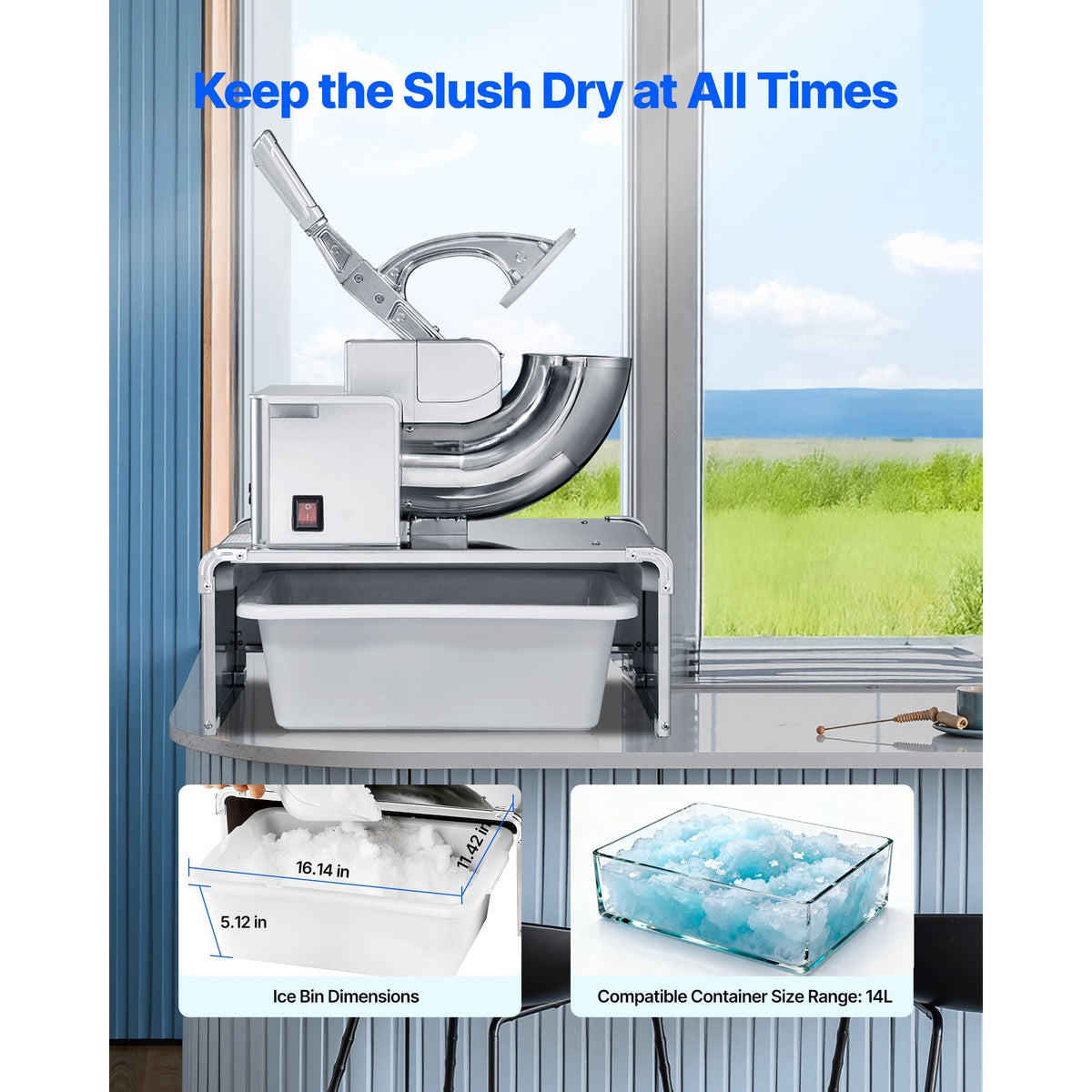 Commercial Ice Shaver Machine, 661 LBS/H Electric Ice Crusher with Replaceable Container, 350W Premium Motor, 4 Blades, Shaved Snow Cone Machine Ice Maker for Dessert Shop Bar Party, Silver