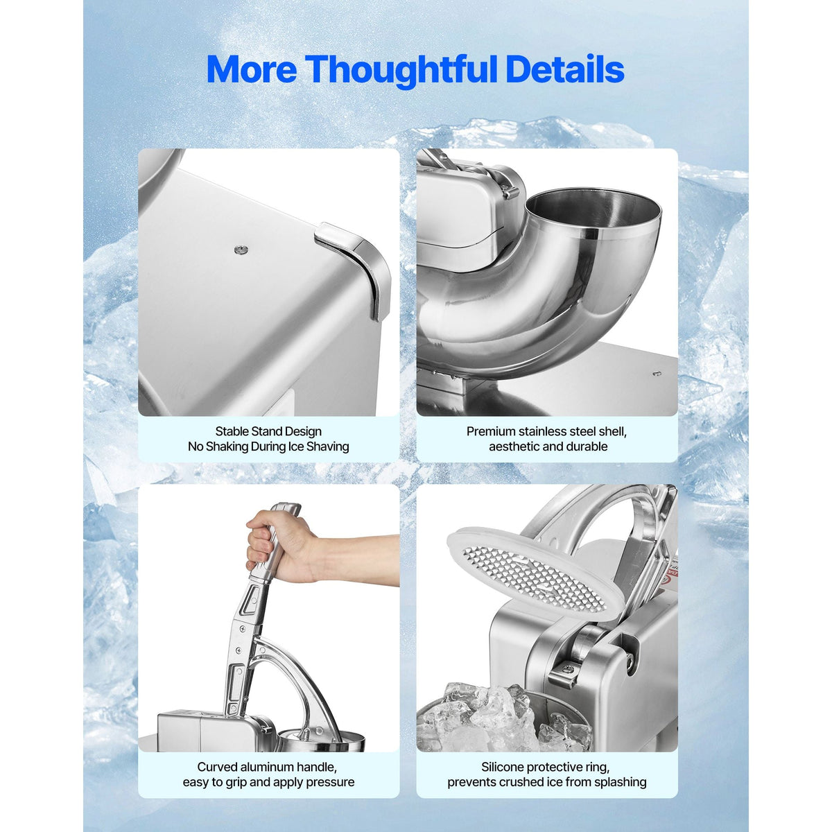Commercial Ice Shaver Machine, 661 LBS/H Electric Ice Crusher with Replaceable Container, 350W Premium Motor, 4 Blades, Shaved Snow Cone Machine Ice Maker for Dessert Shop Bar Party, Silver