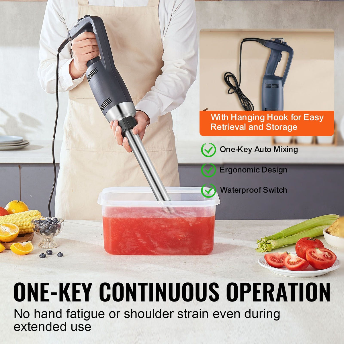 Commercial Immersion Blender, 350W Heavy Duty Hand Mixer, 16 inch Stepless Variable Speed Mixer with Stainless Steel Blade, Multi-Purpose Portable Mixer for Soup, Sauces, Mashed Potatoes, Cream