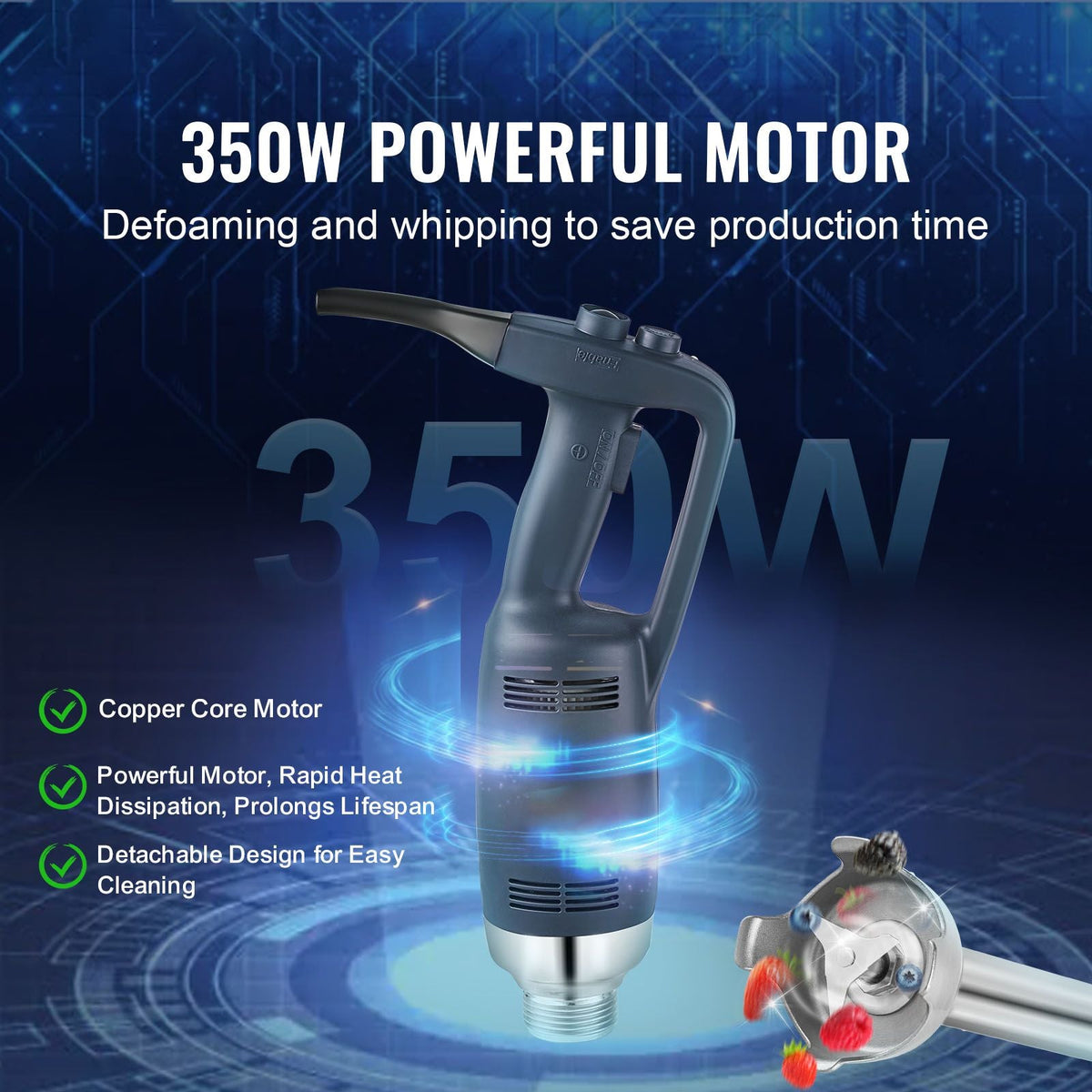 Commercial Immersion Blender, 350W Heavy Duty Hand Mixer, 16 inch Stepless Variable Speed Mixer with Stainless Steel Blade, Multi-Purpose Portable Mixer for Soup, Sauces, Mashed Potatoes, Cream